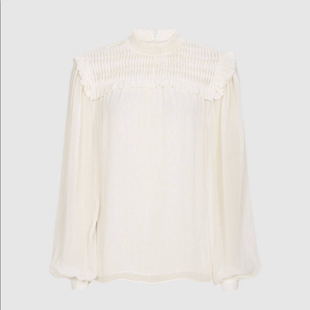 Reiss SEMI SHEER PLEAT DETAILED BLOUSE IVORY